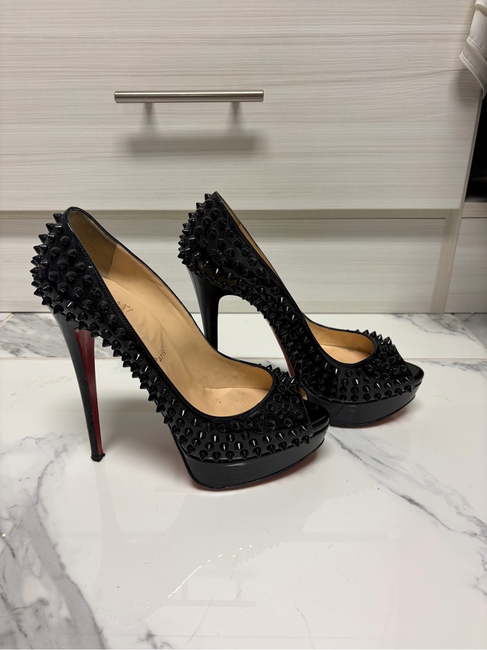 Christian Louboutin Lady Peep Spikes Platforms